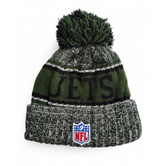 NWT New York Jets Army Green Sports‎ Knit Pom Beanie Fleece Lining OSFA Unisex - Picture 5 of 6